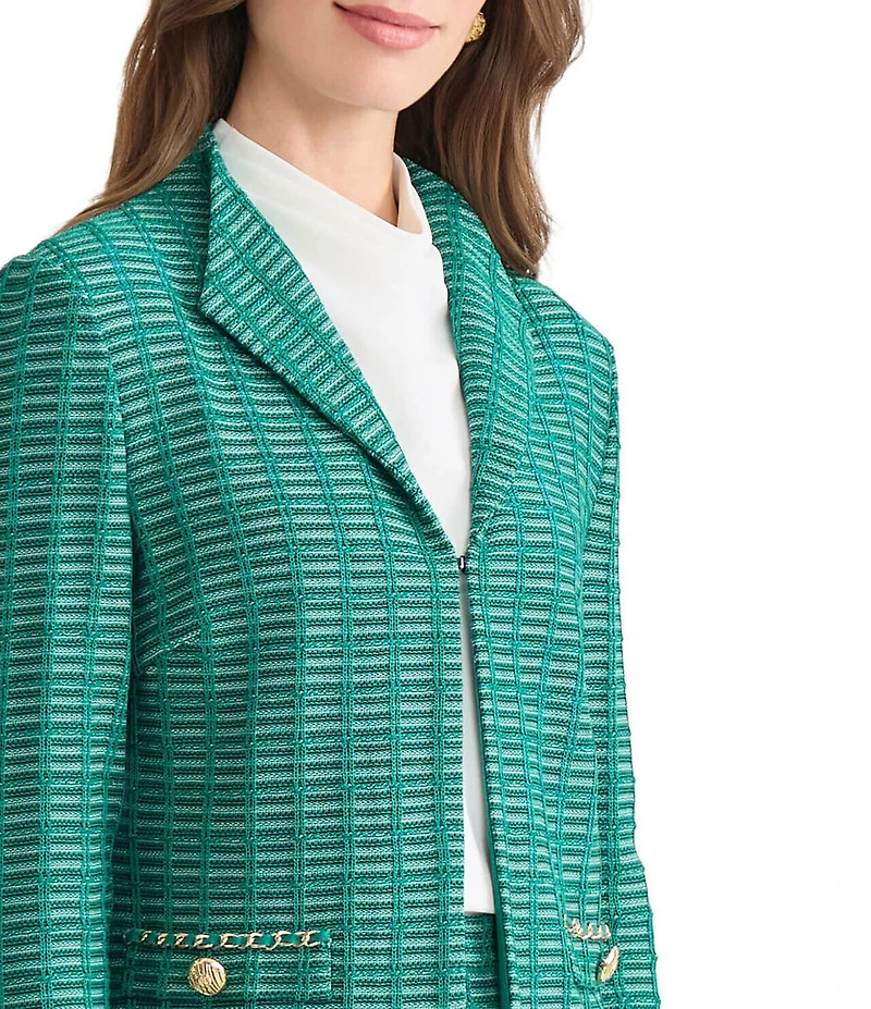 Ming Wang Petite Tweed Knit Wing Collar Long Sleeve Jacket