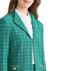 Ming Wang Petite Tweed Knit Wing Collar Long Sleeve Jacket