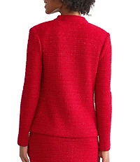 Ming Wang Petite x Tanya Foster Tailored Tonal Eyelash Tweed Knit Long Sleeve Jacket