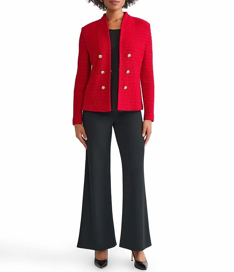 Ming Wang Petite x Tanya Foster Tailored Tonal Eyelash Tweed Knit Long Sleeve Jacket