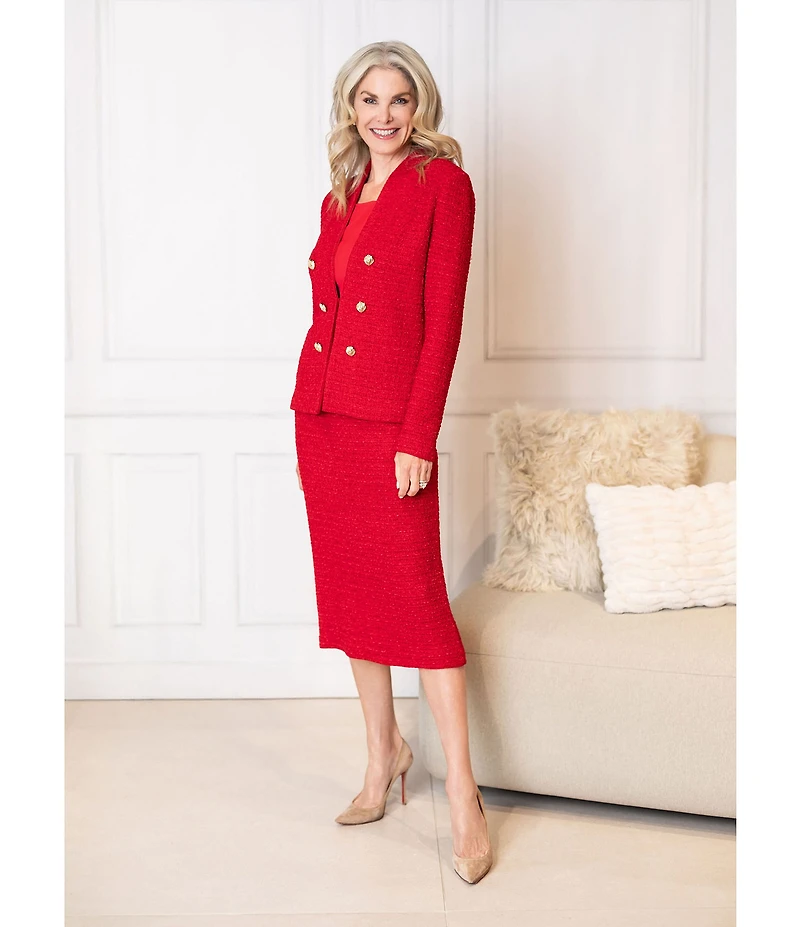 Ming Wang Petite x Tanya Foster Tailored Tonal Eyelash Tweed Knit Long Sleeve Jacket