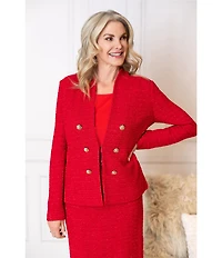 Ming Wang Petite x Tanya Foster Tailored Tonal Eyelash Tweed Knit Long Sleeve Jacket