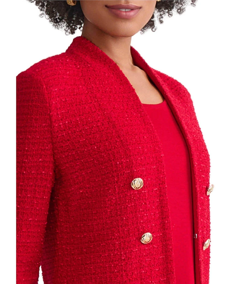 Ming Wang Petite x Tanya Foster Tailored Tonal Eyelash Tweed Knit Long Sleeve Jacket