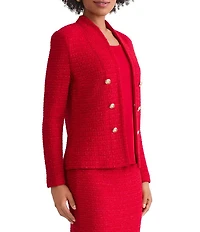 Ming Wang Petite x Tanya Foster Tailored Tonal Eyelash Tweed Knit Long Sleeve Jacket