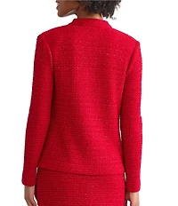 Ming Wang Petite x Tanya Foster Tailored Tonal Eyelash Tweed Knit Long Sleeve Jacket