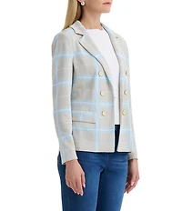 Ming Wang Plaid Knit Notch Lapel Long Sleeve Blazer