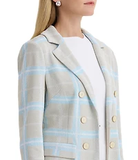 Ming Wang Plaid Knit Notch Lapel Long Sleeve Blazer