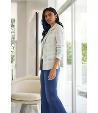 Ming Wang Plaid Knit Notch Lapel Long Sleeve Blazer