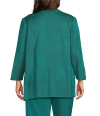 Ming Wang Plus Amica Floral Jacquard Knit Mandarin Collar Bracelet Sleeve Jacket