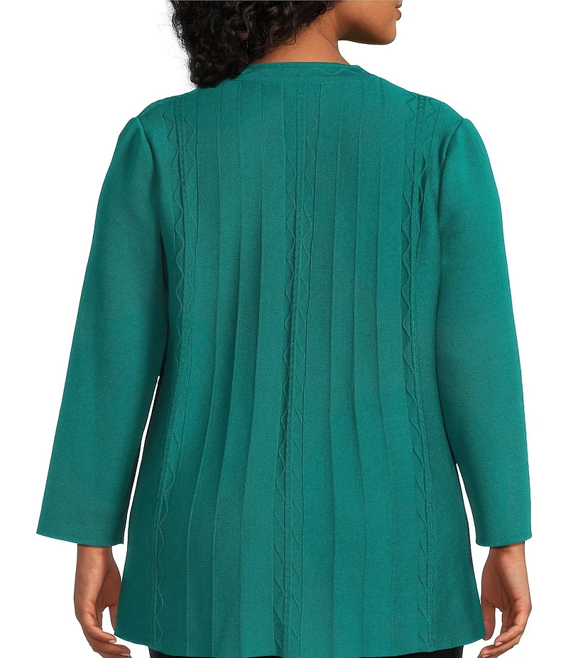 Ming Wang Plus Aria Tonal Multi-Stitch Knit V-Neck Bracelet Sleeve Tunic