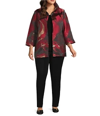 Ming Wang Plus Brushstrok Jacquard Ruffle Collar Bracelet Sleeve Jacket