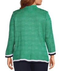 Ming Wang Plus Contrast Trim Knit Stand Collar Bracelet Sleeve Jacket