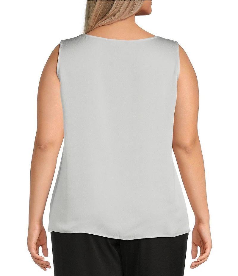 Ming Wang Plus Crepe De Chine Scoop Neck Sleeveless Tank