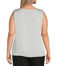 Ming Wang Plus Crepe De Chine Scoop Neck Sleeveless Tank