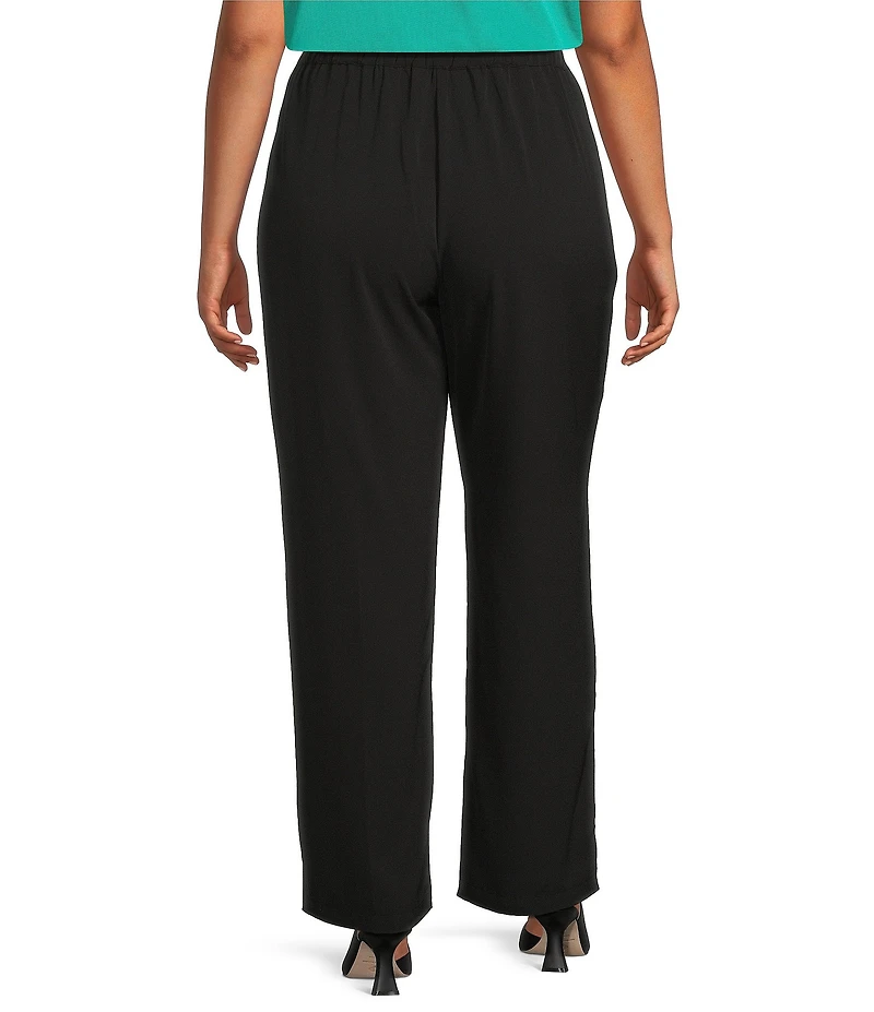 Ming Wang Plus Crepe De Chine Straight Leg Pants
