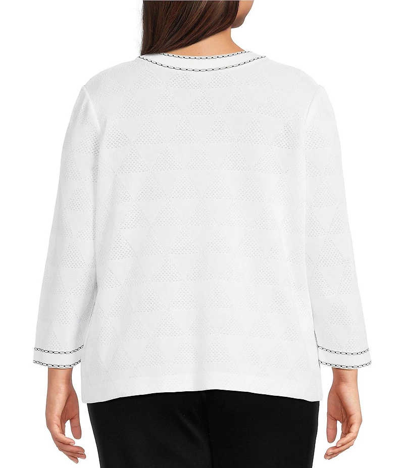 Ming Wang Plus Diamond Faux Link Trim Crew Neck Bracelet Sleeve Jacket