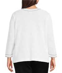 Ming Wang Plus Diamond Faux Link Trim Crew Neck Bracelet Sleeve Jacket