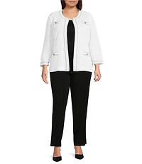 Ming Wang Plus Diamond Faux Link Trim Crew Neck Bracelet Sleeve Jacket