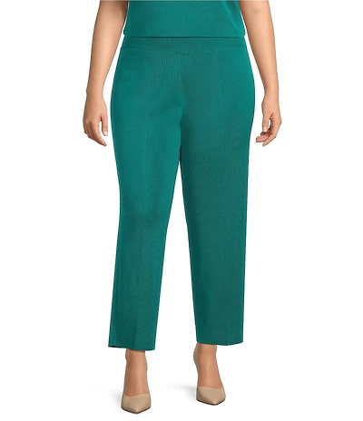 Ming Wang Plus Knit Elastic Waist Straight Leg Pull-On Ankle Pants
