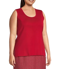 Ming Wang Plus Knit Scoop Neck Sleeveless Mid-Length Tank