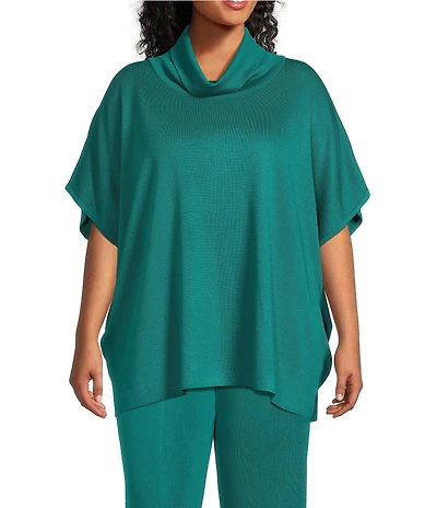 Ming Wang Plus Knit Short Sleeve Cowl Neck Tunic