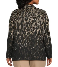 Ming Wang Plus Lurex Leopard Print Jacquard Knit Notch Long Sleeve Jacket