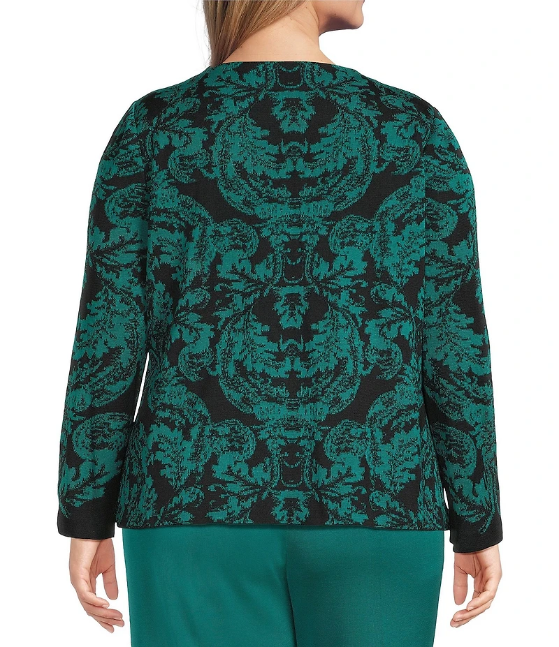 Ming Wang Plus Multi-Stitch Knit Round Neck Bracelet Sleeve Gold Button Jacket