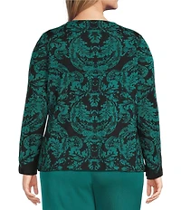 Ming Wang Plus Multi-Stitch Knit Round Neck Bracelet Sleeve Gold Button Jacket