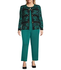 Ming Wang Plus Multi-Stitch Knit Round Neck Bracelet Sleeve Gold Button Jacket