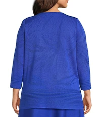 Ming Wang Plus Size Burnout Floral Knit Boat Neck Bracelet Sleeve Tunic
