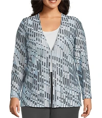 Ming Wang Plus Size Burnout Jacquard Knit V-Neck Long Sleeve Jacket