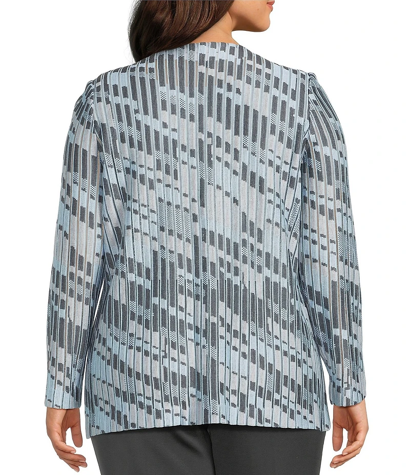 Ming Wang Plus Size Burnout Jacquard Knit V-Neck Long Sleeve Jacket