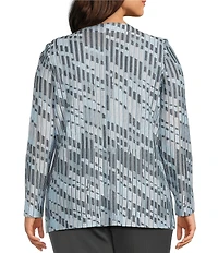 Ming Wang Plus Size Burnout Jacquard Knit V-Neck Long Sleeve Jacket