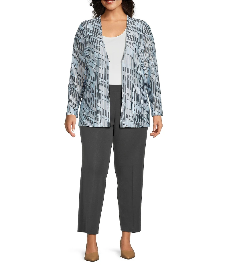 Ming Wang Plus Size Burnout Jacquard Knit V-Neck Long Sleeve Jacket