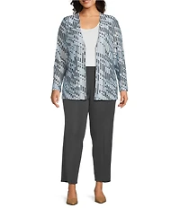 Ming Wang Plus Size Burnout Jacquard Knit V-Neck Long Sleeve Jacket