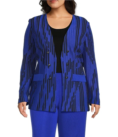 Ming Wang Plus Size Burnout Knit V-Neck Bracelet Sleeve Tailored Jacket