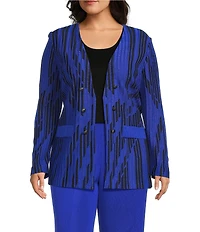Ming Wang Plus Size Burnout Knit V-Neck Bracelet Sleeve Tailored Jacket