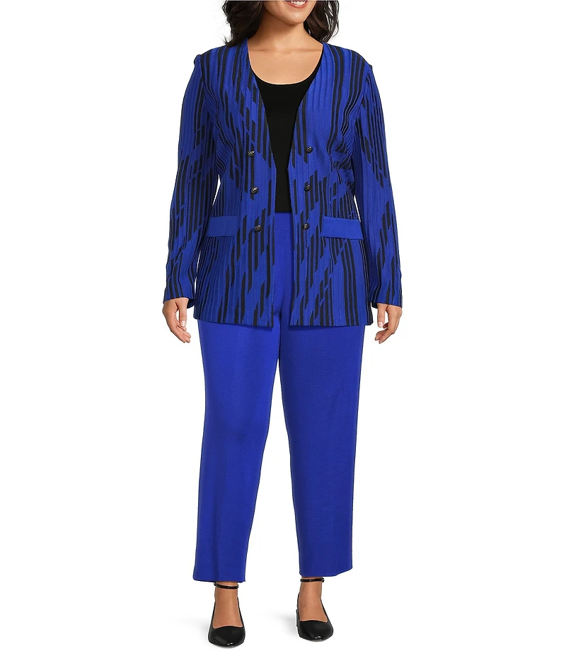 Ming Wang Plus Size Burnout Knit V-Neck Bracelet Sleeve Tailored Jacket