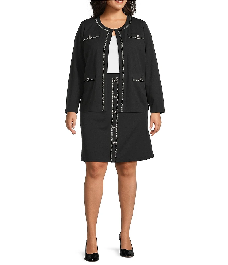 Ming Wang Plus Size Deco Crepe Chain Trim A-Line Skirt
