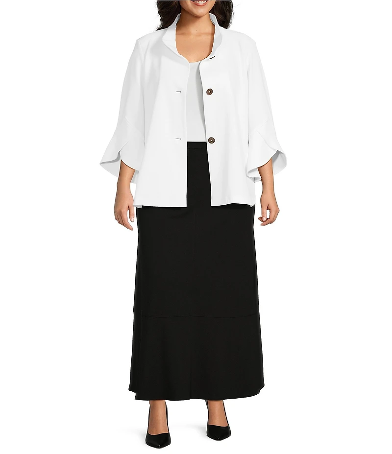 Ming Wang Plus Size Deco Crepe Winged Collar Bracelet Tulip Sleeve Jacket