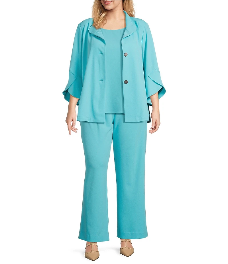 Ming Wang Plus Size Deco Crepe Winged Collar Bracelet Tulip Sleeve Jacket