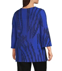 Ming Wang Plus Size Dual-Tone Soft Knit Split V-Neck 3/4 Sleeve Tunic