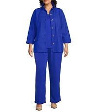 Ming Wang Plus Size Embroidered Tailored Fit Ruched Collar Bracelet Sleeve Jacket