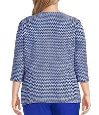 Ming Wang Plus Size Honeycomb Tweed Knit Round Neck 3/4 Sleeve Jacket