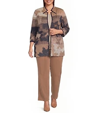 Ming Wang Plus Size Jacquard Knit Ombre Floral Mandarin Collar 3/4 Sleeve Shoulder Pad Jacket