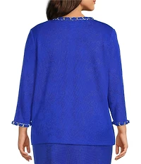 Ming Wang Plus Size Knit Crew Neck 3/4 Sleeve Ribbon Chain Trim Jacket