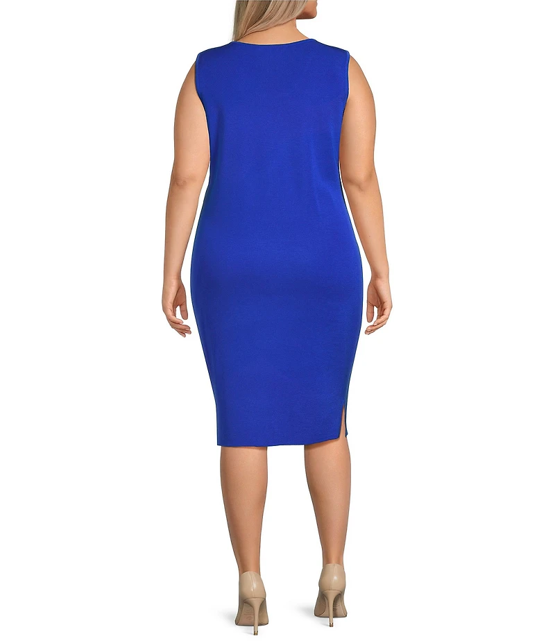 Ming Wang Plus Size Knit Scoop Neck Sleeveless Sheath Dress
