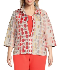 Ming Wang Plus Size Novelty Woven Jacquard Polka Dot Stand Collar 3/4 Sleeve Coordinating Jacket