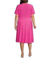 Ming Wang Plus Size Soft Knit V-Neck Short Sleeve Fit-and-Flare Midi Dress