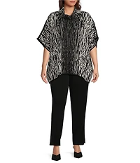 Ming Wang Plus Size Soft Knit Zebra Print Turtleneck Short Sleeve Tunic